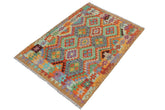 Flat Weave Kilim Antique Navaho Vintage handmade Geometric Kilim Rust Brown Hand-Woven Rectangle 100% Wool Area Rug 3x5